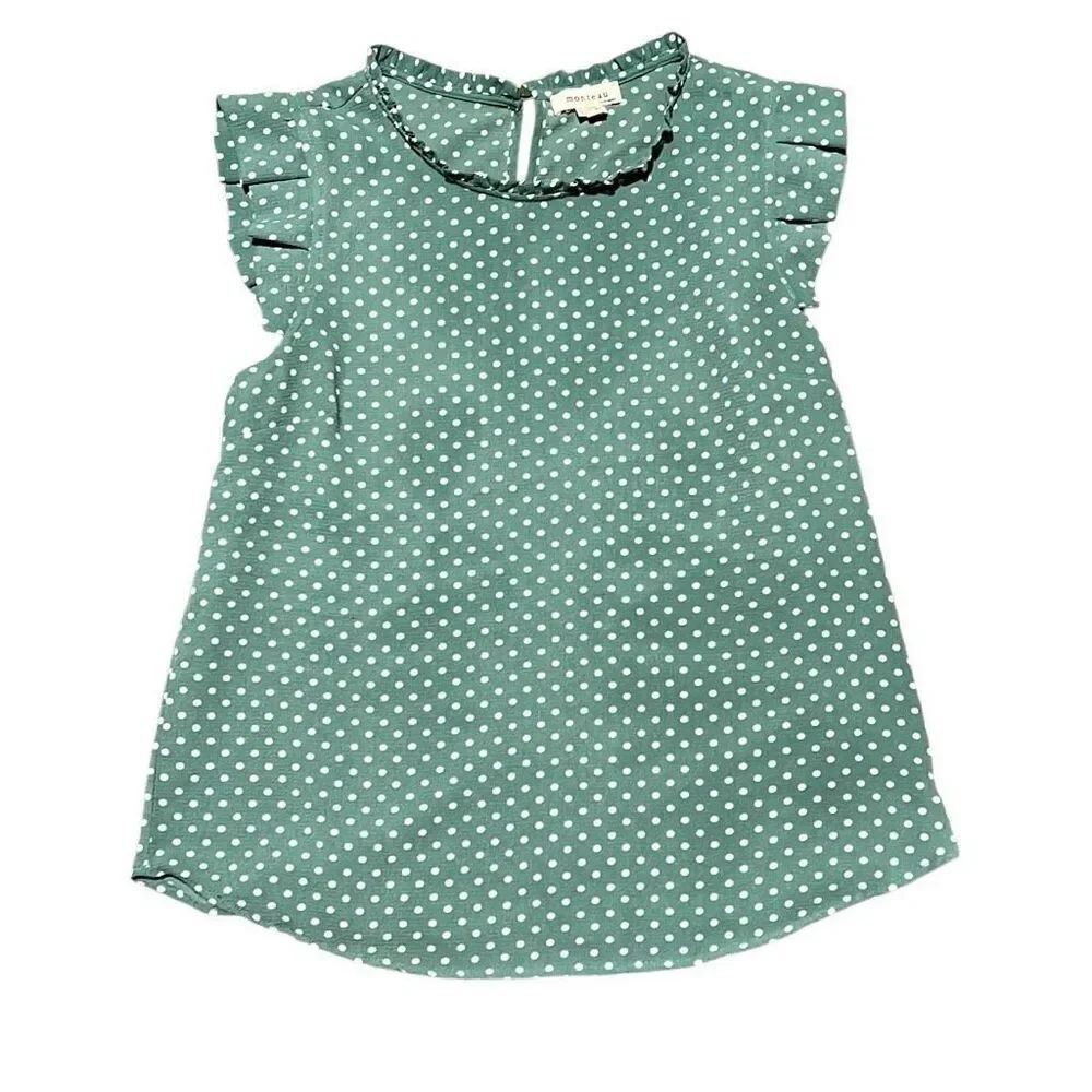 Monteau Green Polka Dot Blouse Size L